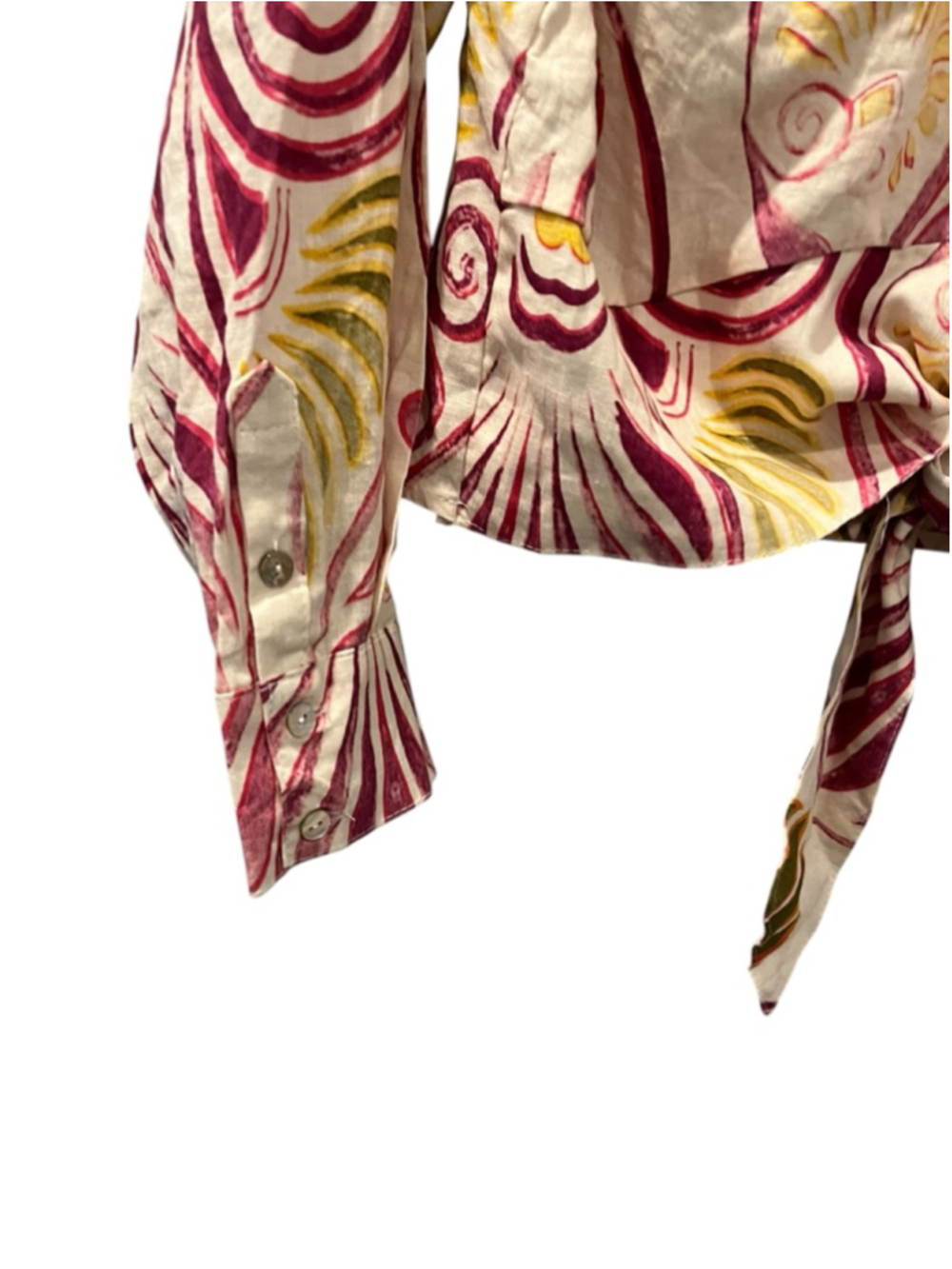 Christian Siriano NY Linen Blend Tie Front Top Retro Paisley Floral Size Medium - Picture 6 of 12